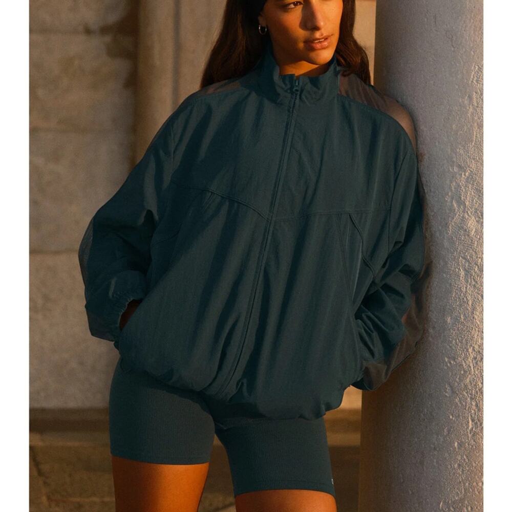 Alo Yoga Origin Full-Zip Track Jacket Size XXS Charcoal Green Windbreaker $198 - Picture 15 of 16